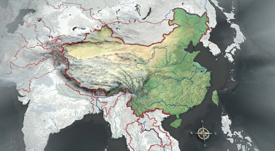 Reliéfní mapa Číny
