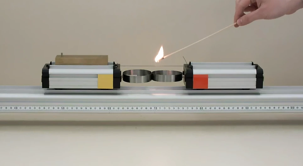 Két különböző tömegű kiskocsit egy rugó ellök egymástól