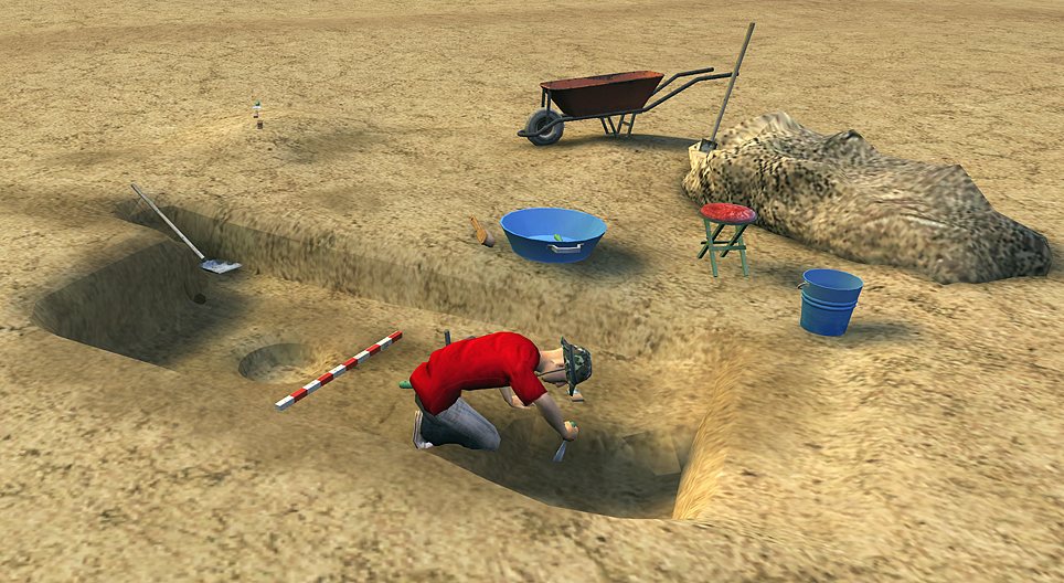 Régészeti feltárás, veremház feltárása