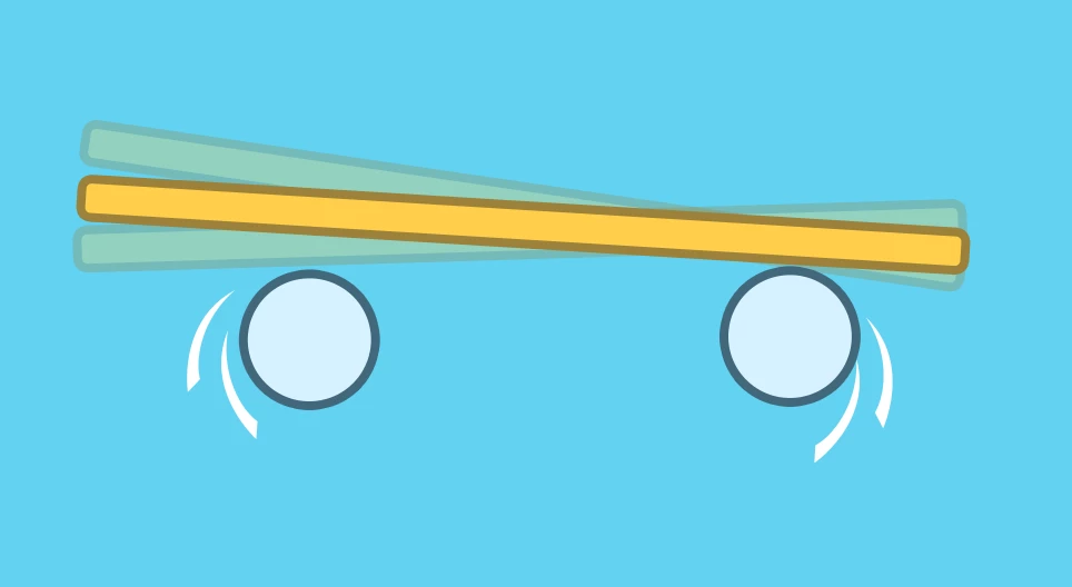 Oscillation of a rod on two cylinders rotating towards each other