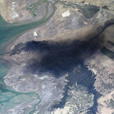 Satellite image of a burning oil pipeline