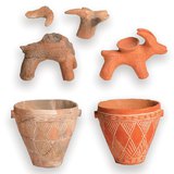 Prehistoric pot and candle holder, and their reconstructions