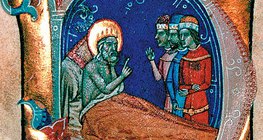 István király betegágyán beszél Vazul fiaival: Andrással, Bélával és Leventével