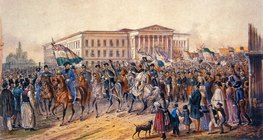 Franz Weiss: Kortesmenet a Nemzeti Múzeum előtt (1847)