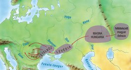 A feltételezett magyar őshaza és a vándorlás főbb állomáshelyei