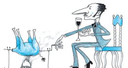 Úriember az elejtett zsákmányt süti