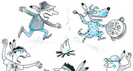 Három fiú, egy kutya és egy bácsi indiántáncot járnak a tűz körül