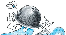 Csodabogár nagy kalappal fedi fejét