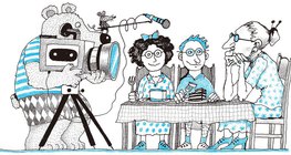 Két gyerek az író nénit kérdezgeti annak életútjáról, és mindezt megörökíti Operatőr Medve és társa, Hangmérnök Egér