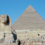 Sphinx (Egypt, c. 2500 BC), with the Pyramid of Khafre in the background
