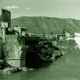 The demolished Old Bridge of Mostar, Bosnia and Herzegovina