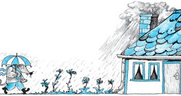 A tetőcserepekről, az ereszről ömlött a kertre az eső