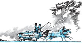 Kőmíves Kelemen felesége és annak kocsisa Déva vára felé tartanak a viharban