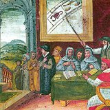 Pope Gregory XIII in the chair of the council of the calendar reform