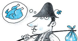 Jancsi ballagás közben a falatozásra gondol