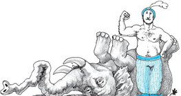 Demirhám az ököllel agyonvert elefánt előtt