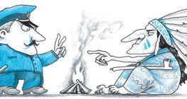 Rendőr és indián próbál közös nyelv híján mutogatással kommunikálni