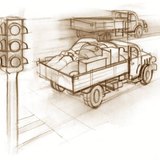 The loaded truck accelerates slower, therefore it has a greater inertia