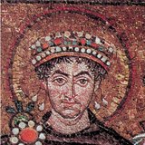 Mosaic of Emperor Justinian in The Basilica of San Vitale (Ravenna, Italy; 6th century, Byzantine art)