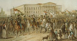 Kossuth kortesmenete 1847-ben a Nemzeti Múzeum előtt