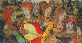 Madrigálénekesek ábrázolása falikárpiton