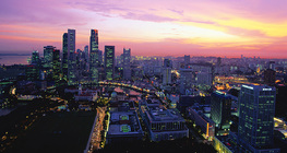 Szingapúr látképe naplementekor