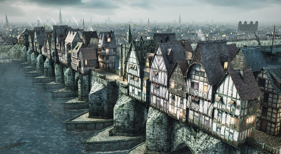 Medieval inhabited bridge (London Bridge, 16th century)